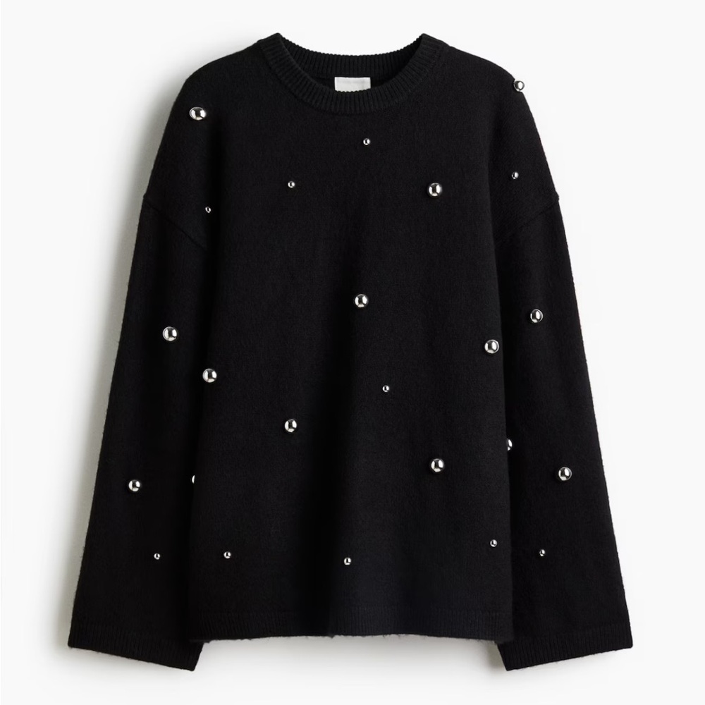 Black Embellished Crewneck Sweater & skirt - Women